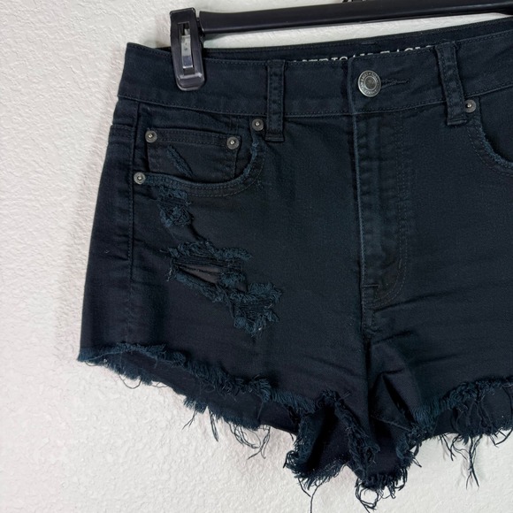 American‎ Eagle Outfitters Black Denim Shorts Hi-Rise Festival Distressed Size 8 - Picture 6 of 7